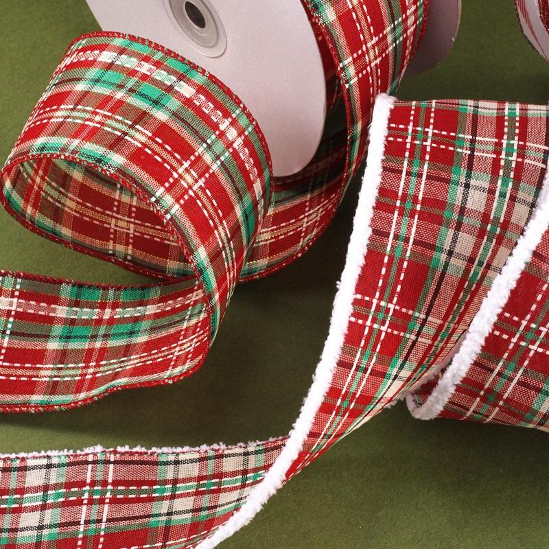 Ribbon Wire Crimping Ribbon Wire Linen Ribbon Decoration Colorful Snowflake Plaid Christmas Material DIY Handmade 10/25Yards