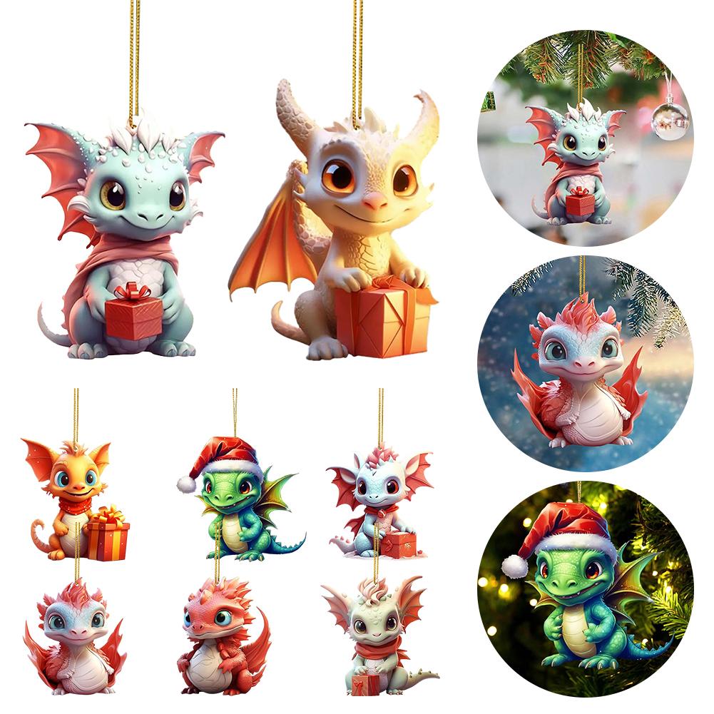 Car Window Decor Pendants Cute Christmas Tree Pendant Creative Flat Acrylic Hanging Ornament Charm Interior Decoration Home Gift