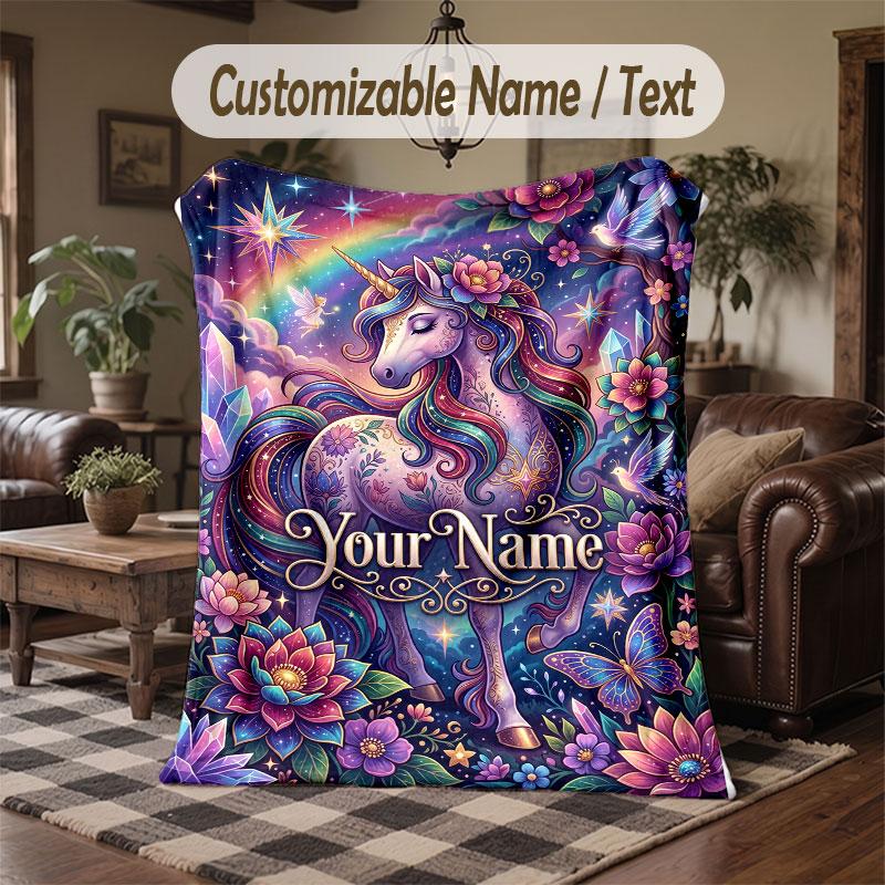 Coperta da divano a tema unicorno con nome personalizzato, coperta morbida e accogliente per casa, divano, letto