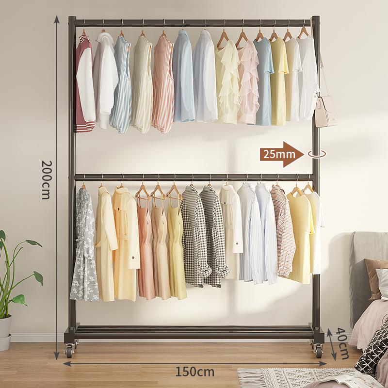 Double-Layer Hanger: Space-Saving Floor Rack for Clothes and Hats