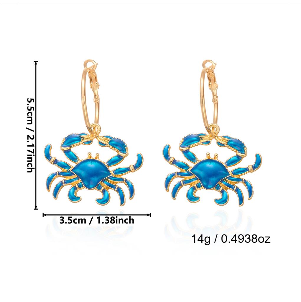 Summer Vacation Style Funny Crab Shaped Dangle Earrings for Women Metal Hoop Hairy Crab Earring Holiday Jewelry Gift