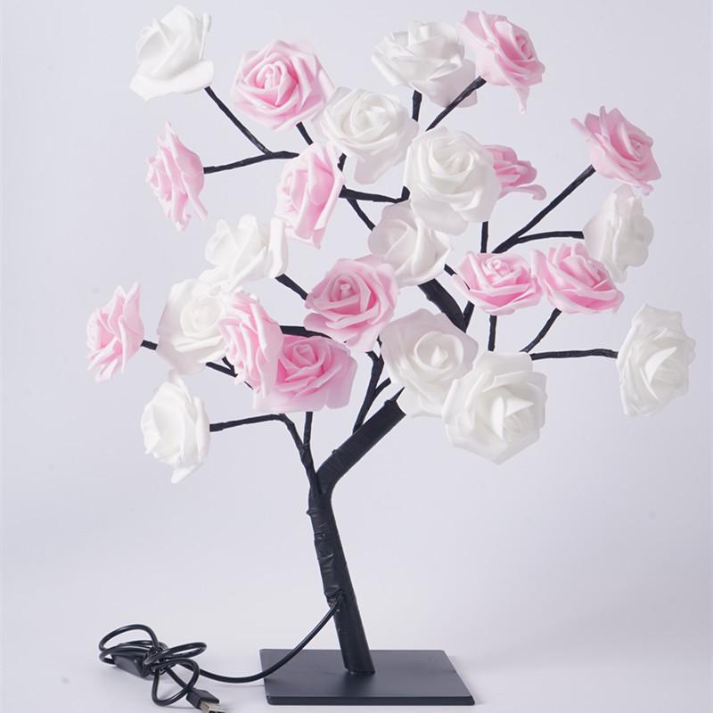 USB LED Cherry Blossom Crystal Tree Lamp for Room Decoration - Rose Flower Light with Colorful Simulated Lights