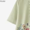 ZANZEA Damen Lässig Stehkragen Locker Halber Ärmel Print Bluse