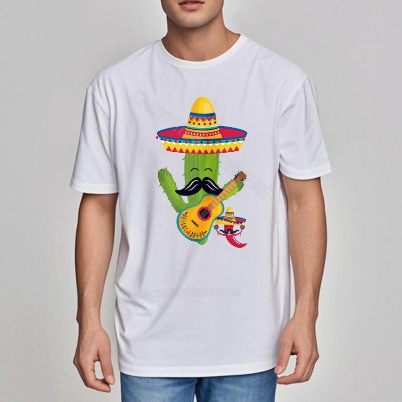 Funny tshirt Streetwear Casual Tee Cactus Playing Guitar With Sombrero Vintage Big Size Tee Shirt Stylish Big Size Tee Shirt
