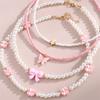 New Zircon Pink Love Butterfly Pendant Imitation Zircon Rice Beads Handmade Beaded Children Necklace Suit Good Friend Gift