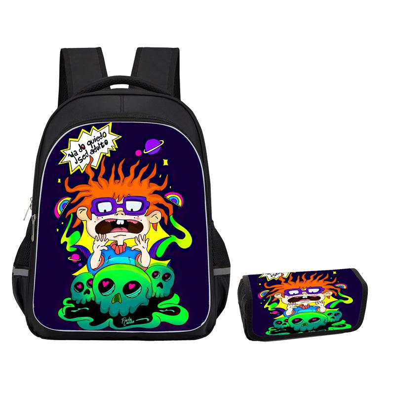 Rugrats High Definition Printing Oxford Leisure Spine Care Burden Reduction Storage Box Pencil Case Large Capacity Schoolbag
