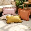 Ins Cotton Linen Pillow Cover Black Trim Scalloped Ruffle Edge Cushion Case Modern Farmhouse Decorative Throw Pillowcase Sofa Bed Cover