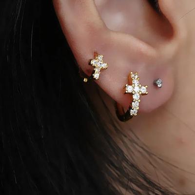 Cross Pendant Hoop Earrings For Women Huggie Earring Luxury Zircon Gifts
