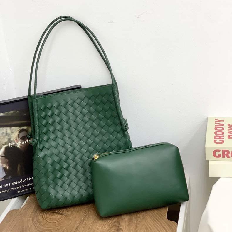 New knot leather woven shopping bag mother and child bag tote bag commuter large capacity underarm shoulder bag women