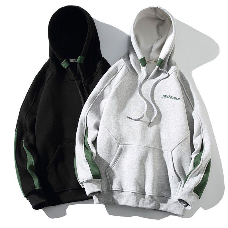 Splicing Fleeced Hooded Sweatshirts For Man Autumn Spring Loose Embroidered Hoodies Y2K Pullover