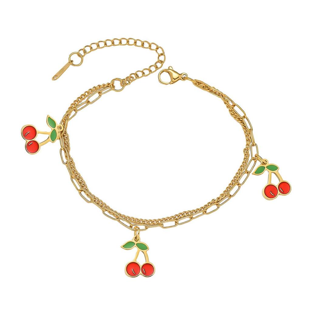Cherry Epoxy Titanium Steel Bracelet for Women - Sweet Dopamine-Inspired Design