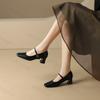 Women High Heels New French Style Retro Buckle Strap Comfortable Soft Square Toe Pumps Daily Simple Versatile Chunky Heel Shoes
