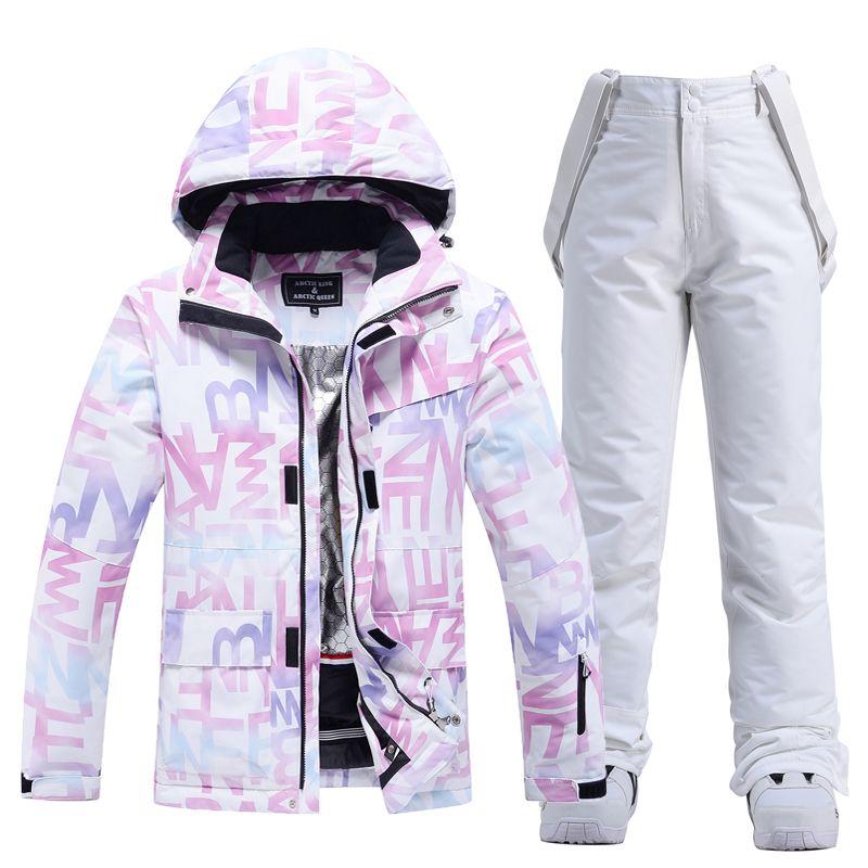 Women's Snow Wear Waterproof Windproof Ski Suit Set Snowboard Clothing Outdoor Costumes Winter Ice Jackets + Strap Pants