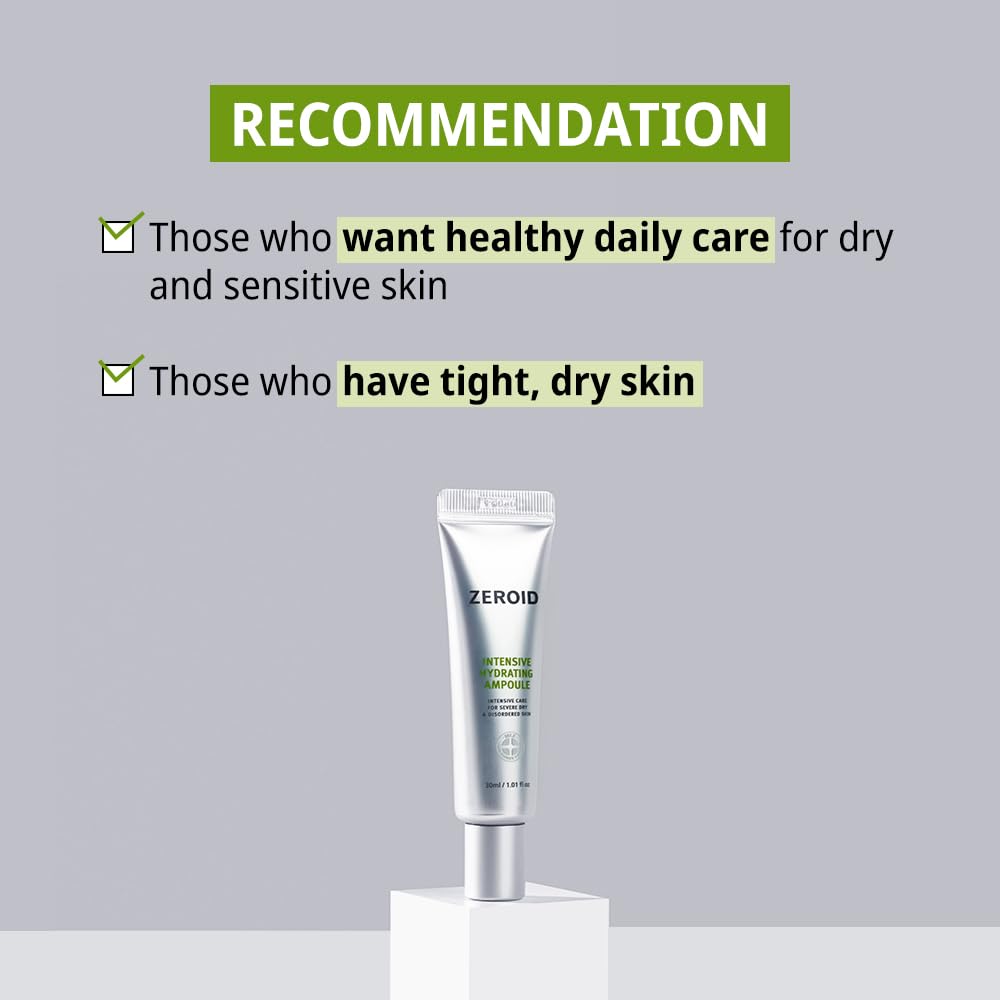 ZEROID Intensive Hydrating Ampoule | For very dry and sensitive skin, highly moisturizing serum with hyaluronic acid, fragrance-free, mild, 30ml