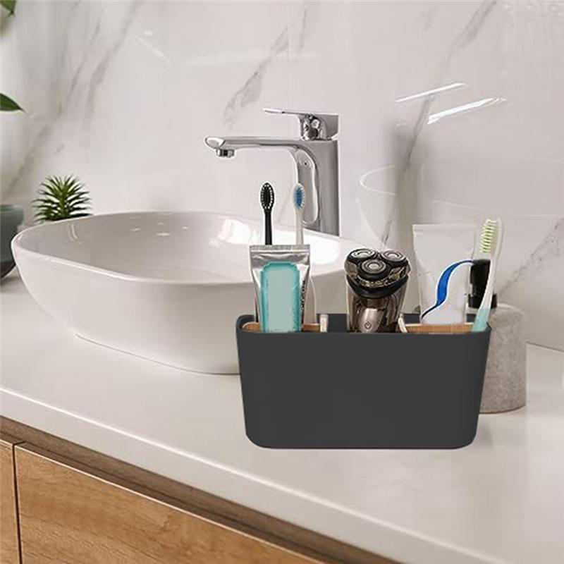 Toothbrush Holders For Bathrooms 5 Slots Toothpaste Organizer With Bamboo Divider Bathroom Accessories Storage-A79G