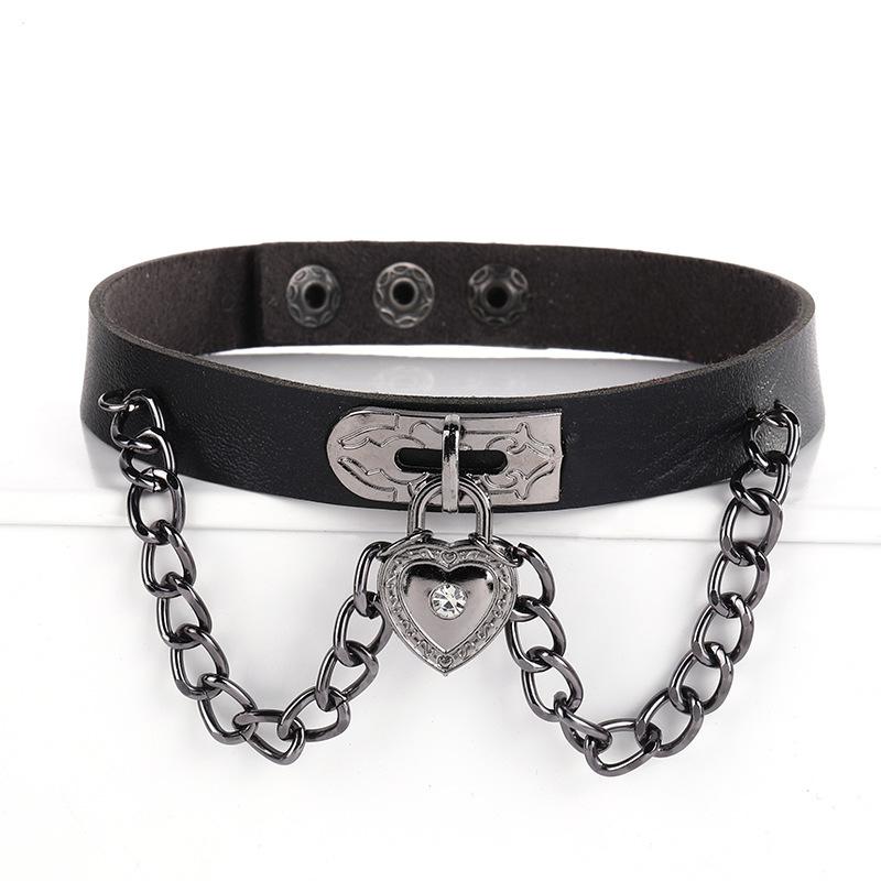 Gothic Black Heart Locket Charm Chain Leather Choker Collar Necklace For Women Punk Jewelry