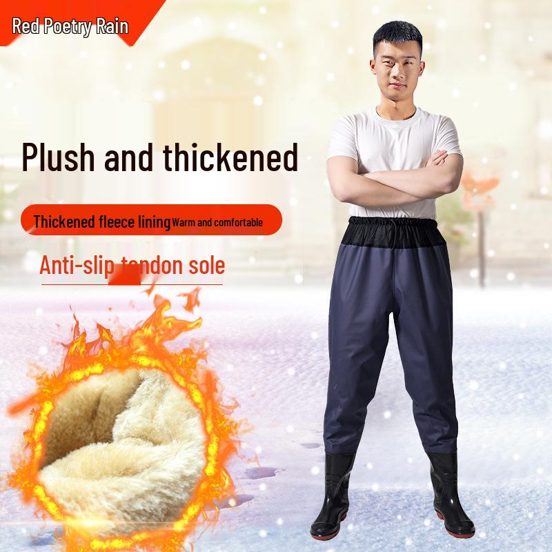 Fleece-Lined Waterproof Fishing Waders - Thickened One-Piece Design