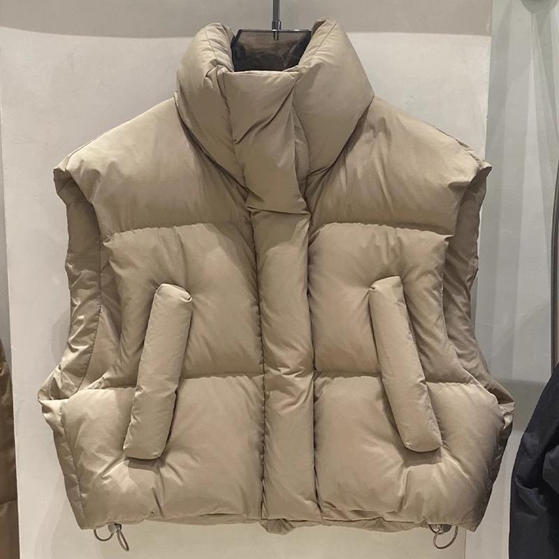 Podzimní Bez rukávů Ležérní Volné Bavlněné Péřové Bundy Dámské Topy Stojáček Teplé Krátké Bavlněné Kabáty Dámská Zimní Móda Dámská Vesta Bunda 25431