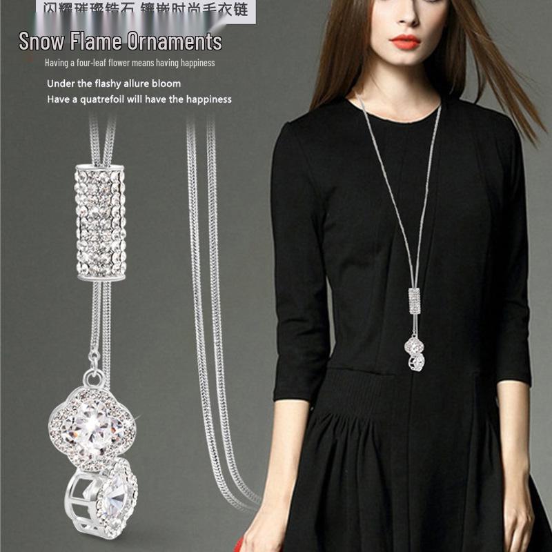 Korean Tassel Crystal Pendant Necklace - Elegant Long Sweater Chain