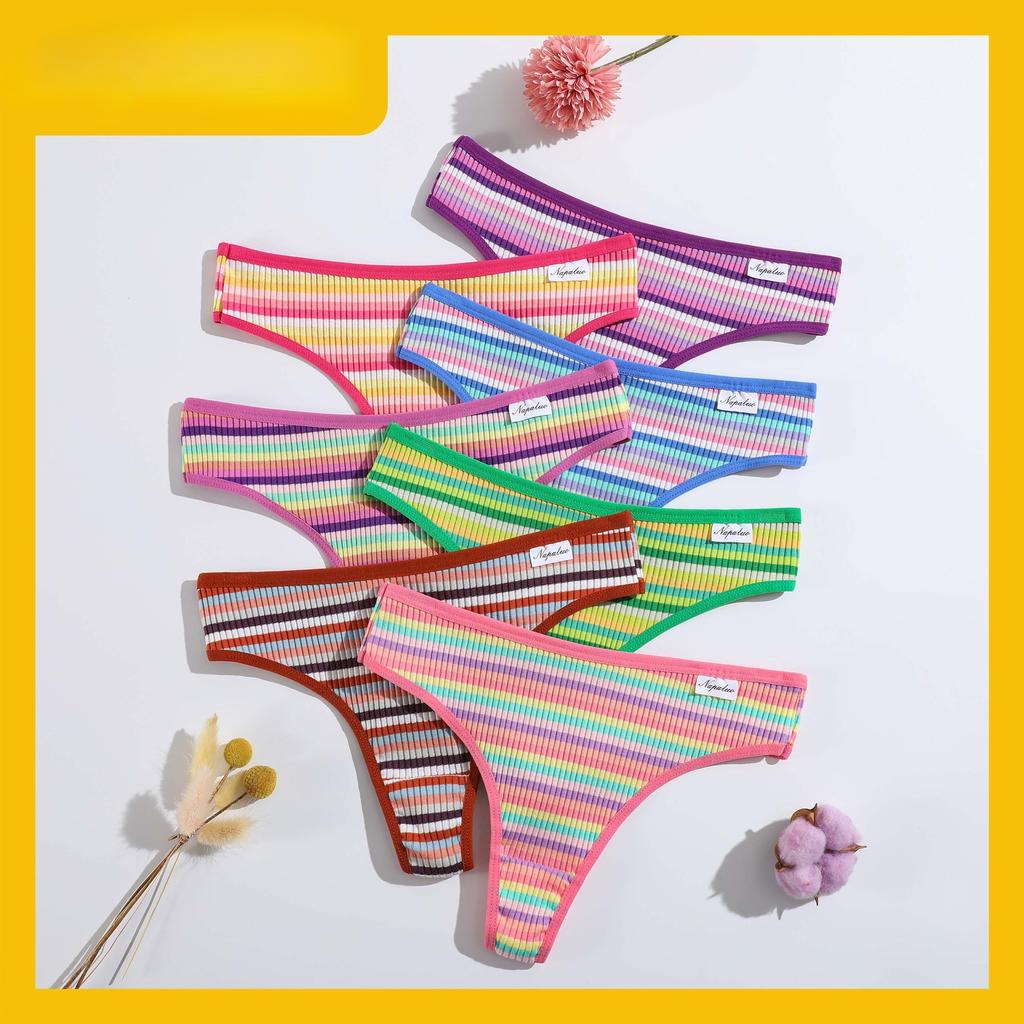 Ladies Spring and Summer New Style Cotton Color Thread Belly Breathable Low Waist Thong Underwear