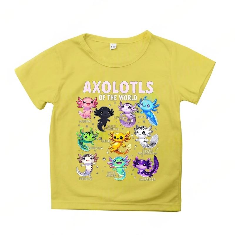 Colorful Cartoon Axolotls Graphic 3D Print T-Shirt Summer Casual Comfy Girls Clothes  Short Sleeve T-Shirt for Children Top