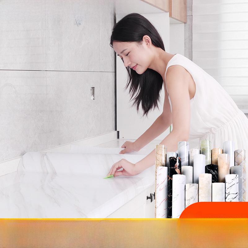 Waterproof & Oil-Proof Marble-Look PVC Kitchen Wallpaper