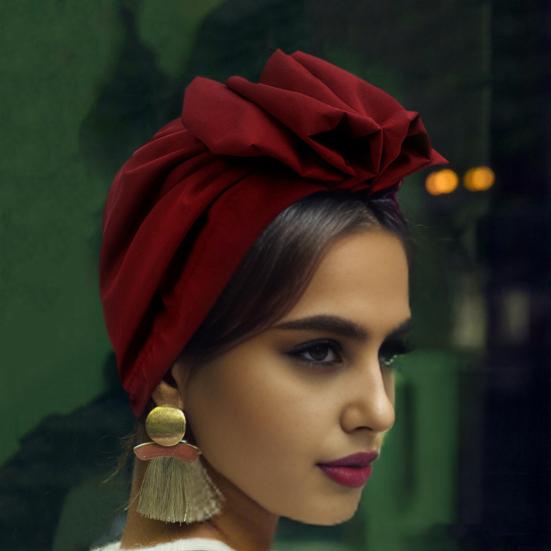 Turban Hat Retro French Style Flower Decor Women Hat Solid Color Breathable Wind-proof Headwear Daily Wear