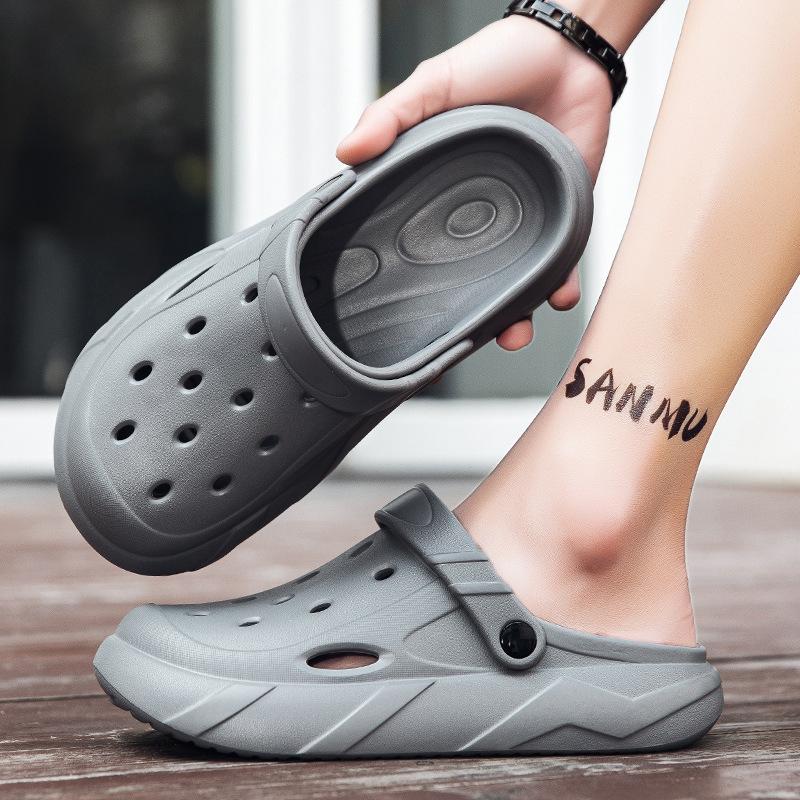 Hole shoes men's summer outer wear bag head couple sports slippers women's light beach sandals bag head half slippers men