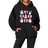 Women's Casual Fashion Solid Color Rugby Print Long Sleeve Hooded Sweatshirt Top