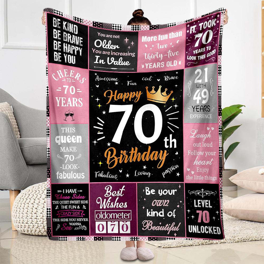 1pc Happy 70th Birthday Celebration blanket Soft and Warm for Sofa Office Camping Travel Livingroom Great Gift for Friends and Family Comfortable