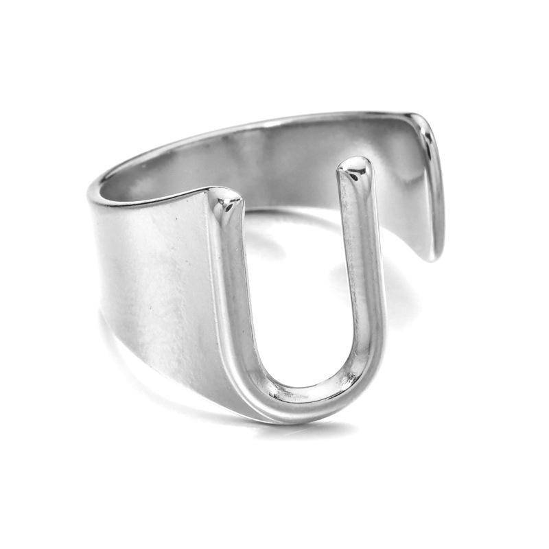 18K Gold Stainless Steel Letter Ring – Fashionable Open European & American Style, Women's Adjustable Titanium Steel Ring