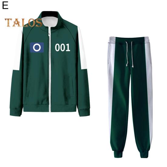 2 Pcs/Set Children Sweatshirt Pants Suit Cosplay Costume Contrast Color Lapel Zip-up Jacket Drawstring Elastic Waist Trousers Game Wooden Man Role