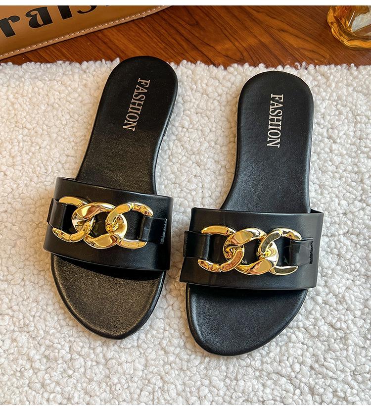 2025 Summer Women s Metal Buckle One-Strap Beach Sandals 37
