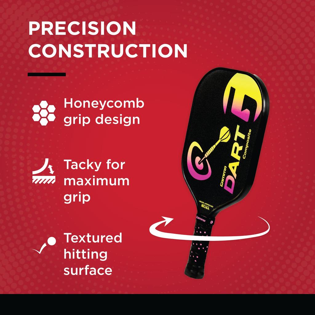 GAMMA Dart Composite Pickleball Pickleball Paddle for Indoor Outdoor USAPA Adult Paddle & Play, Approved, & Kids, Black/Yellow