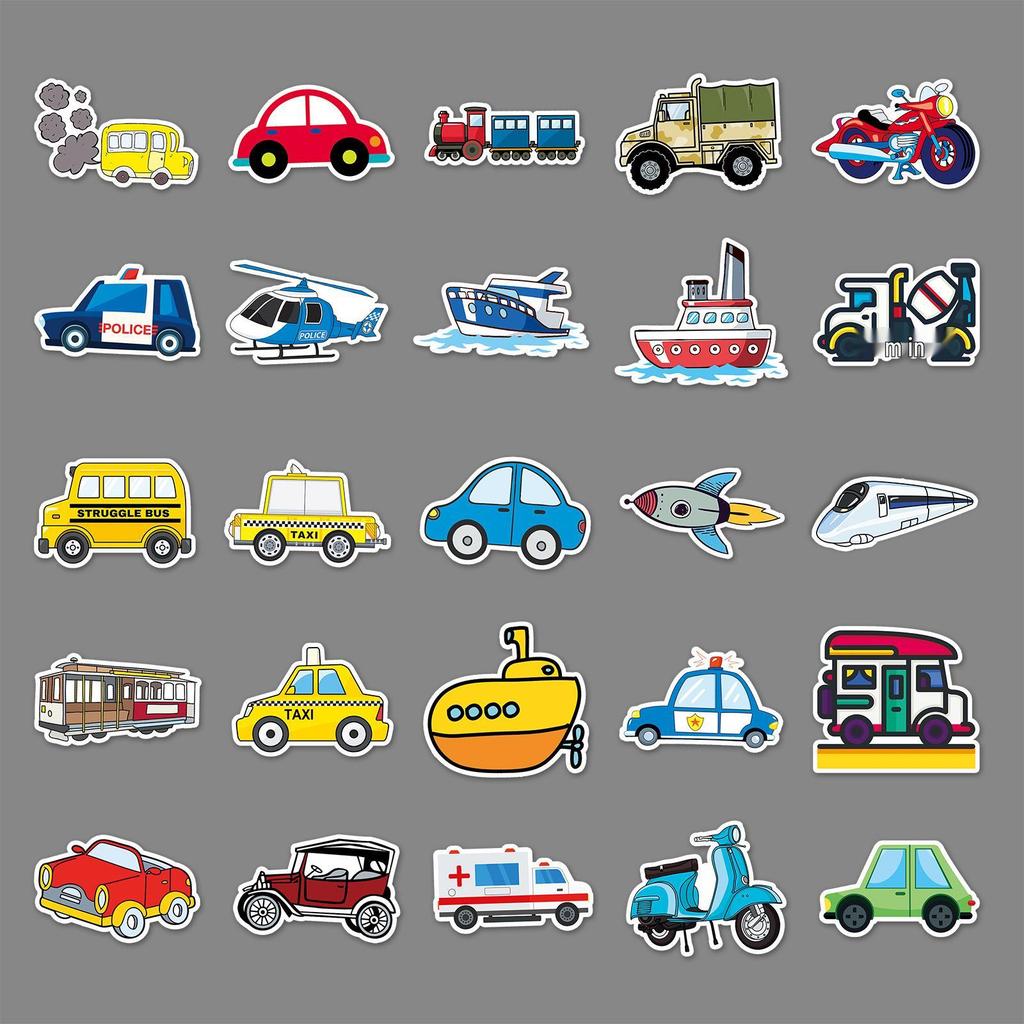 50-Pack Trendy Transportation Luggage Stickers for Laptop and Car Decoration