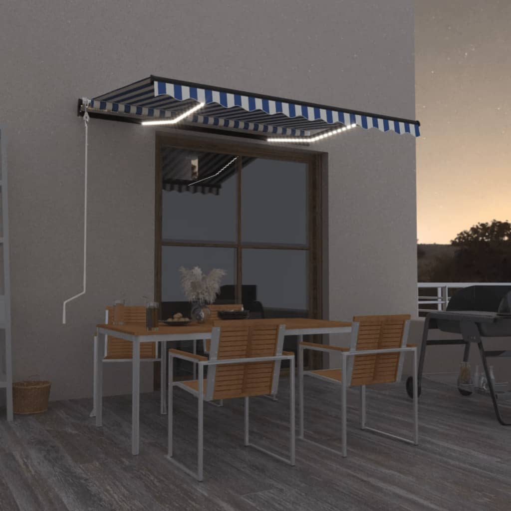 Automatic Awning with LED Lights & Wind Sensor 300 X 250 Cm Blue and White