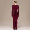 Autumn and Winter New Solid Color Temperament Celebrity Long-sleeved Slim-fitting Pleated Hip-wrapped Dress