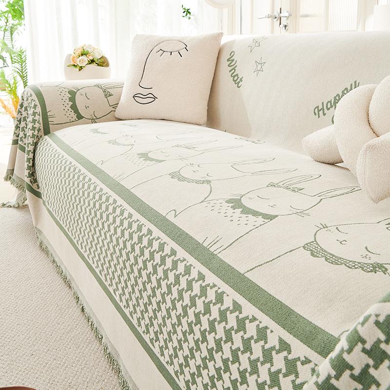 Kreatives Niedliches Cartoon Kaninchen Sofa Handtuch Chenille Kratzfest Sofaüberwurf All-Inclusive Universeller Überwurf Sofa Handtuch Überzug Stoff