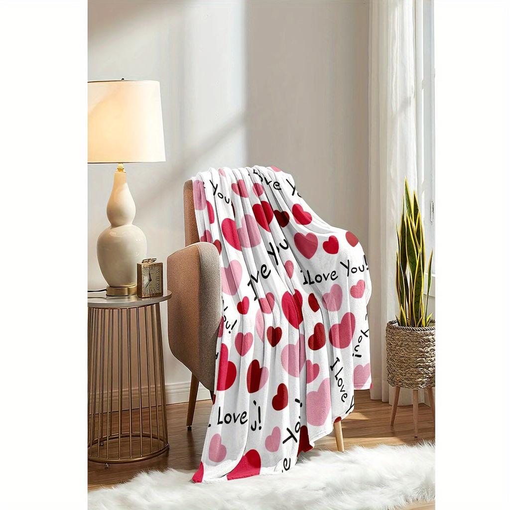 Pink Heart Pattern Flannel Printed Blanket Suitable for All Seasons Suitable for Living Room Office Sofa and Travel 180x250CM