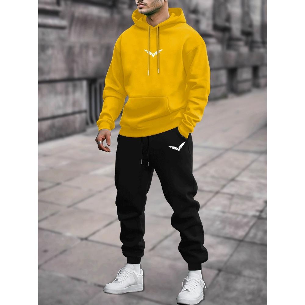 New Autumn and Winter Men's Fashionable Printed Couple Hooded Sweatshirt Two Piece Set, Comfortable Fabric, Suitable for Daily Wear and Travel