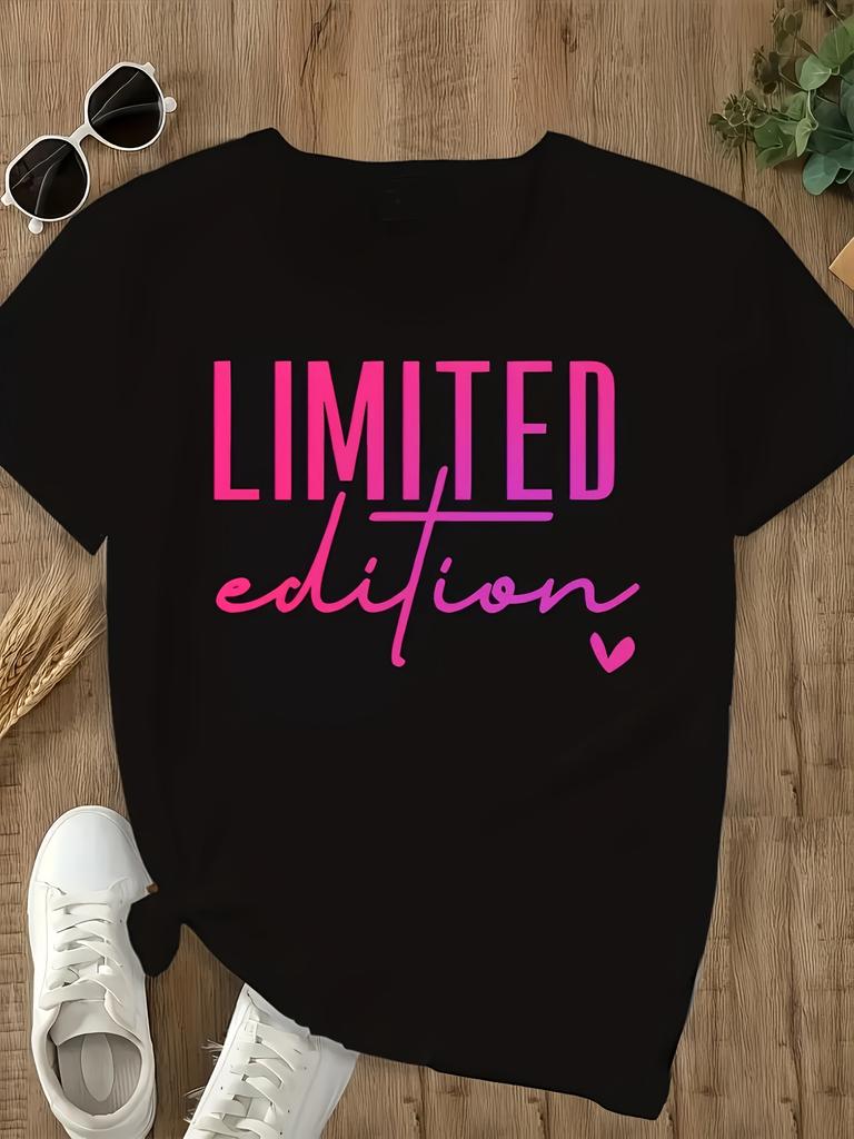 European Size [Letter Slogan T-Shirt] Letter Slogan Graphic T-Shirt - Casual Round Neck Short Sleeve, Machine Washable