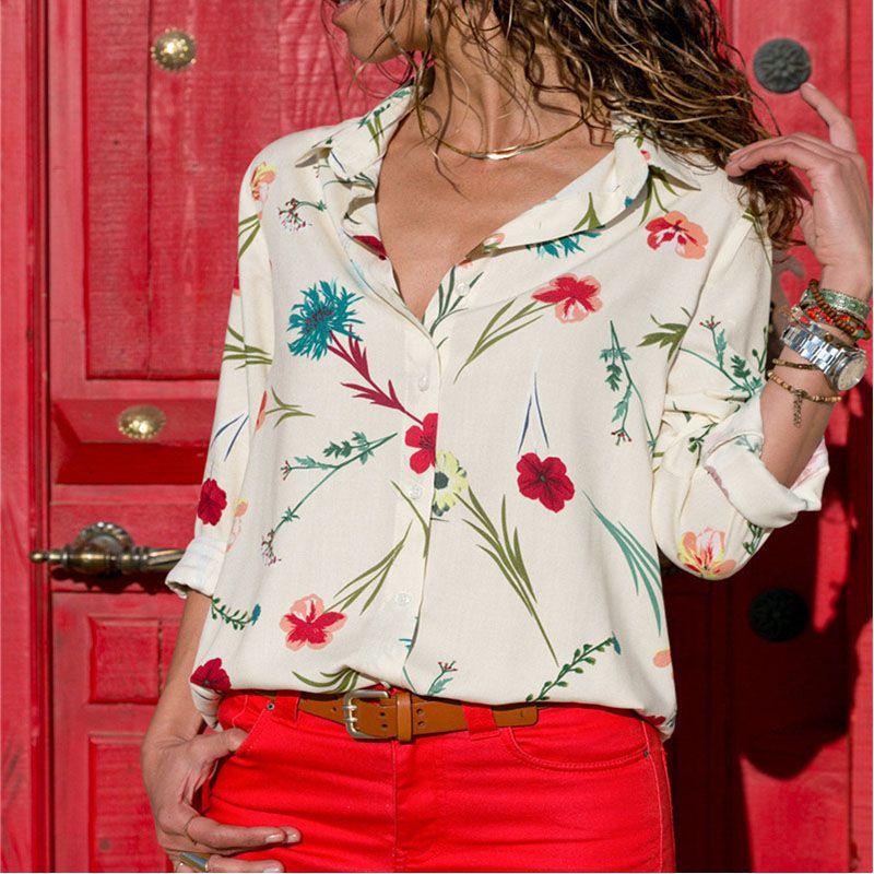 Women Autumn Striped Floral Long Sleeve Button V Neck T Shirt Casual Blouse Tops For Effortless Style And Comfort