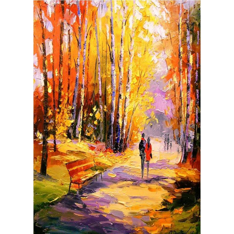 Scandinavian autumn rainy landscape poster, canvas, oil painting for lovers, outdoor wall painting for the modern living room