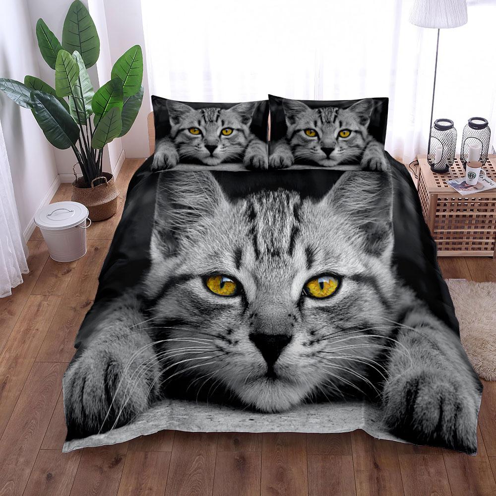 Barevná neonová sada povlečení s kočkou, velikost pro královnu a manželskou postel, celou jednu postel a jednolůžkový pokoj