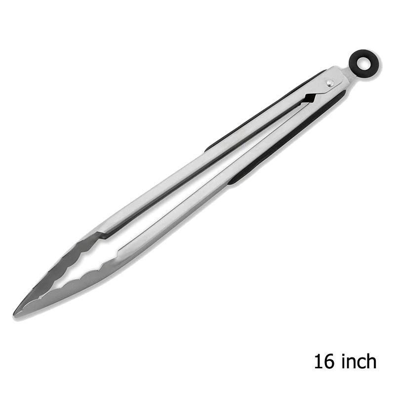9/12/16 Inch Long BBQ Tongs Non-Slip Handle Stainless Steel Fried Barbecue Clip Salad Bread Clamp Kitchen Tools Meat Food Clip