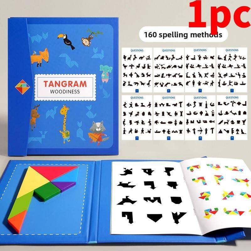 Magnetic Tangram Puzzle With Wooden Material For Childrens Brain Development Education Toy