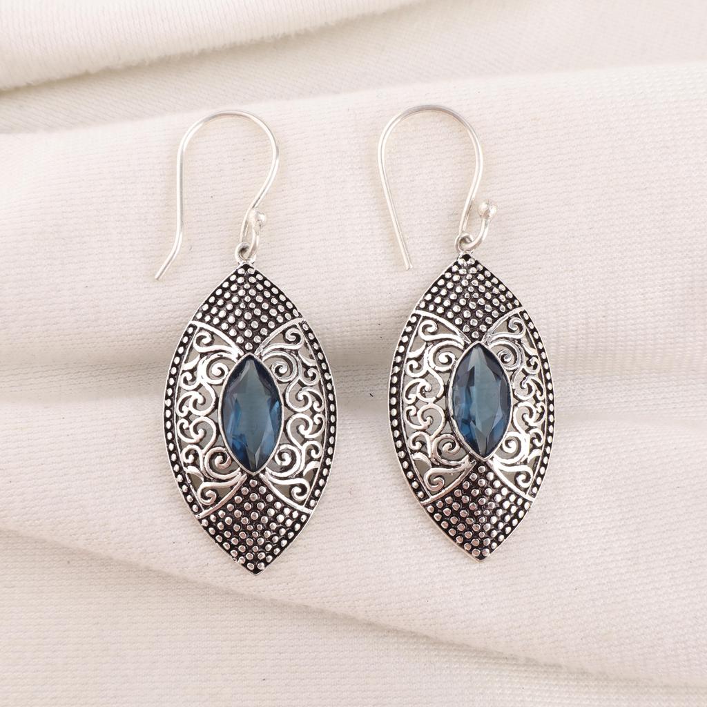 London Blue Topaz  925 Solid Sterling Silver Earrings, Handmade Gemstone Earrings Jewelry, Gifts For Wife Brand New Earrings