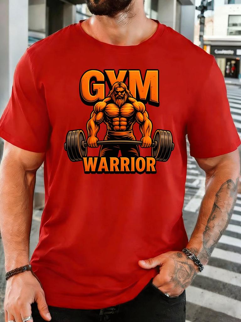 Gym Warrior Bodybuilder Barbell Unisexs Front Print T Shirt Fitness Workout Graphic Tee Casual Short Sleeve Top Gym Lover Gift