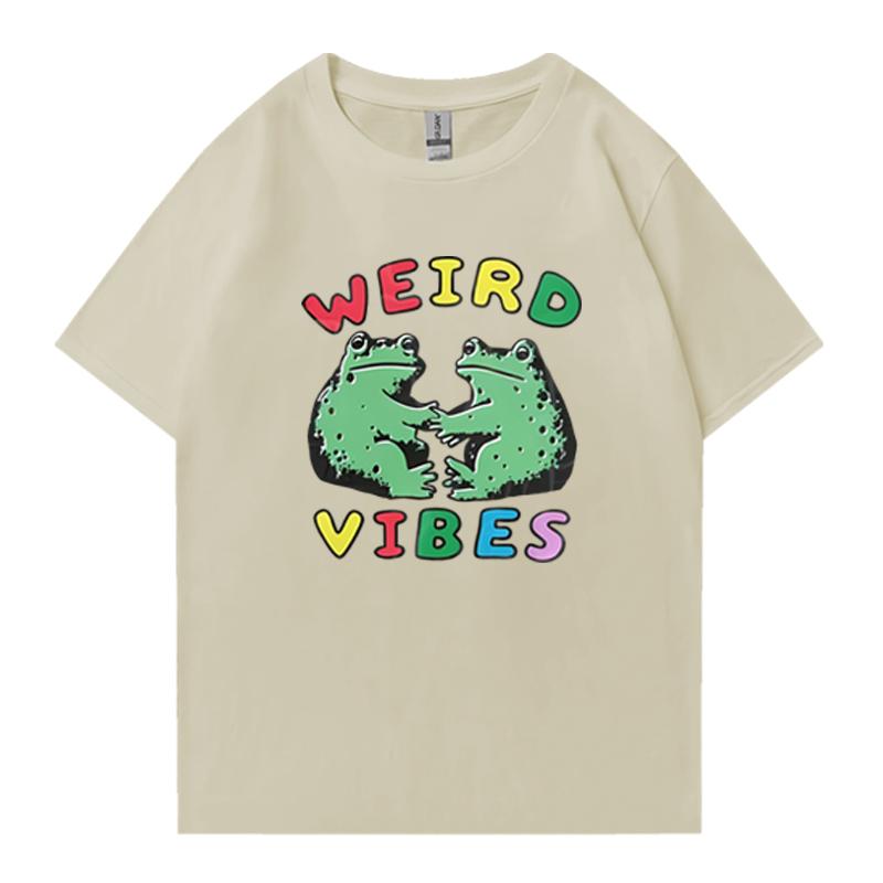 

Harajuku Funny Frog Weird Vibes Toad Print T Shirts Unisex Women Cottagecore Fashion Tops Unisex 100 Cotton Short Sleeve Tshirt 4XL