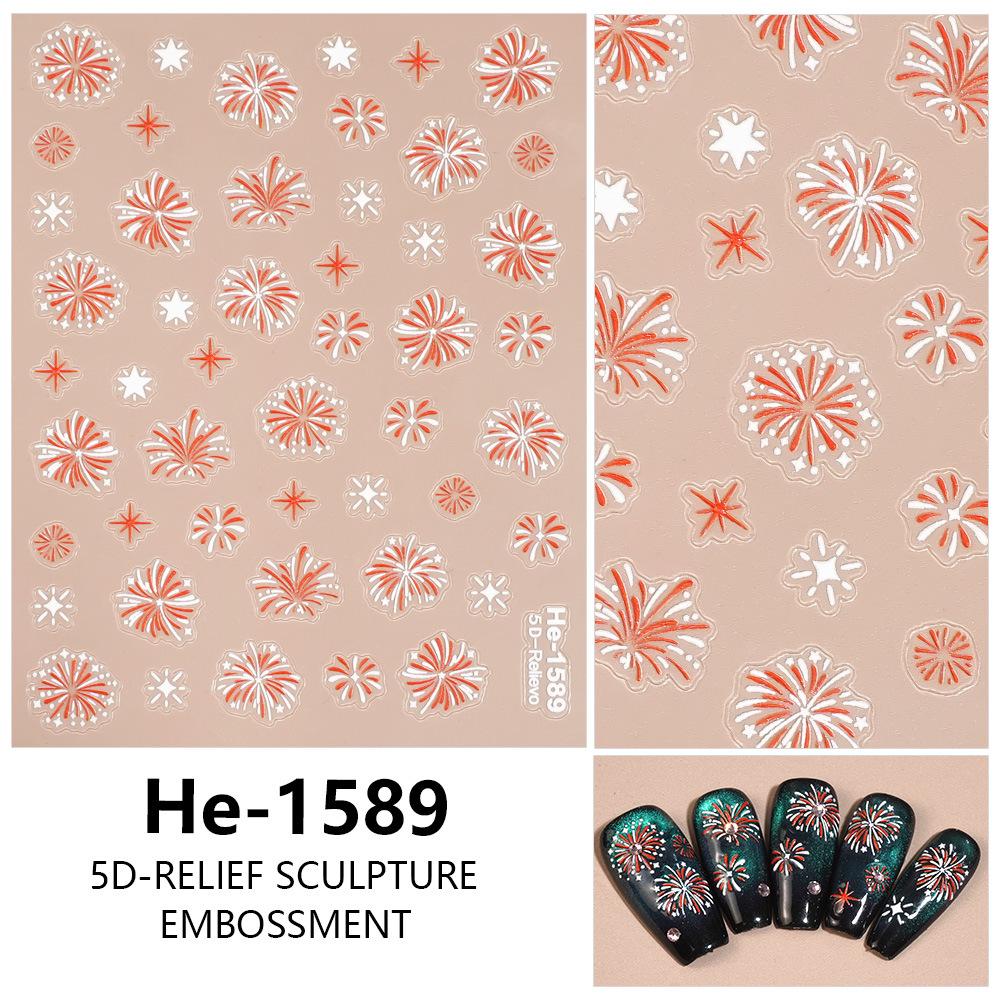 Redanco5D Embossed Cartoon Nail Art Stickers - New Year Fireworks He1590